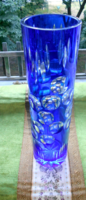Blue larger size (30 cm) crystal vase - heavy, massive piece - Nodern style