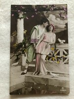 Antik, régi színezett romantikus képeslap                                        -10.