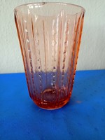 Salmon colored retro ribbed glass vase