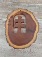 Old unique woodcarving work, handmade double cross 12 x 10 cm carved into a piece of wood