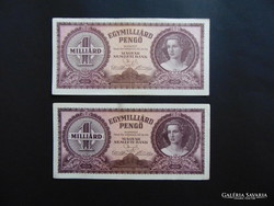 2 darab egymilliárd pengő bankjegy 1946 LOT !