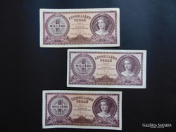 3 darab egymilliárd pengő bankjegy 1946 LOT !