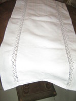 Beautiful two-sided lacy elegant snow-white huge woven tablecloth running
