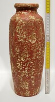 Tófej, large ceramic vase with splashed white glaze, burgundy glaze, narrow mouth (3040)