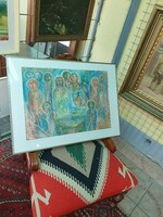 Gala d. With 1983 marking. Pastel paper depicting the Last Supper. 71X51 cm. With frame.
