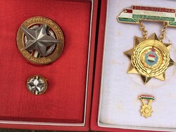 2 excellent worker badges in a box with a mini award