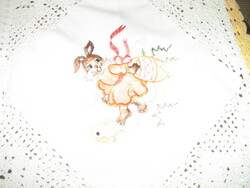 Wonderful handmade crocheted Easter machine embroidered tablecloth