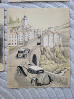 Négy autós grafika/rajz - csodálatosak  1931.