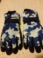 Dark blue/blue 5-finger fur-lined waterproof ski gloves 25cm. And flawless as new