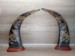 Chinese water buffalo horns-dragon&phoneix carving