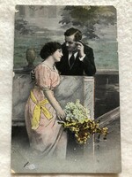 Antik, régi aranyozott, színezett romantikus litho képeslap                                 -10.