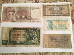 Collection of foreign banknotes, coins and commemorative medals for sale