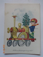 Régi grafikus karácsonyi üdvözlő képeslap - Kecskeméty Károly rajz