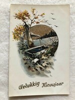 Antik, régi aranyozott Újévi képeslap                                 -10.