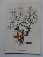 Régi grafikus újévi képeslap - Kecskeméty Károly rajz