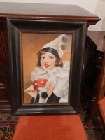 Pastel cardboard depicting a clown marked Diosy with a 45x60 cm frame.
