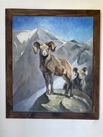 Wild sheep - oil painting - 58x68 cm with frame