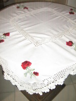 Beautiful handmade crochet rose machine embroidered tablecloth