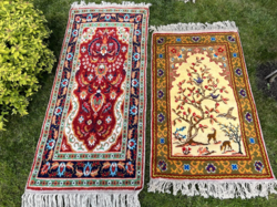 Hand-knotted carpet, wall carpet, also forest-hunting scene