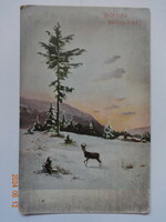 Régi, antik grafikus karácsonyi képeslap, postatiszta