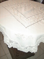 Beautiful hand-crocheted embroidered azure tablecloth
