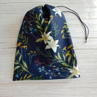 Bread bag - meadow flower pattern - dark blue