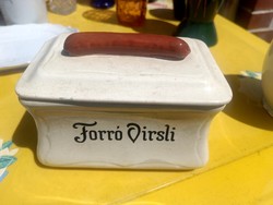 Very old earthenware hot dog container with a lid