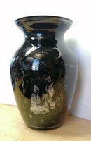 Bohemian silver painted vase decorated with a Japanese geisha scene