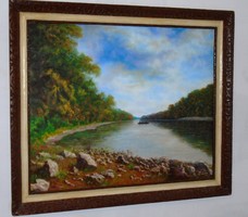 Anglers on the Tisza * level oil painting * hüse j.* Noted.