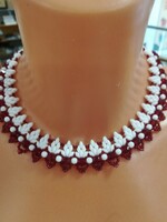 Burgundy - white superduo necklace
