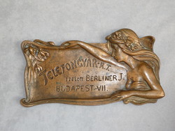 Old bronze business card tray Art Nouveau bronze tray telephone factory rt advertising tray around 1910