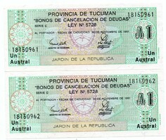 1 Austral 1991 Sorszámkövető 2 db párban Argentína