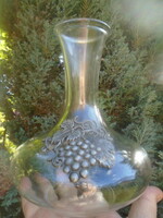Antik szőlő motívummal díszített fémrátétes öntött üvegváza, csodálatos formavilág