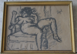 Signed Rippl - seated female nude