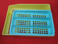 Retro plastic cutlery organizer turquoise and yellow