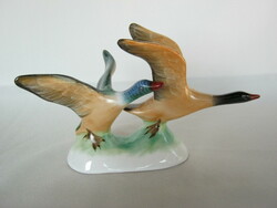 A pair of Bodrogkeresztúr ceramic soaring wild geese