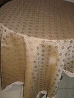 Beautiful, elegant, hand-crocheted edge, antique gold floral woven tablecloth