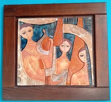 Israeli artist Ruth factor: ceramic wall decoration 3 musical figures enamelled