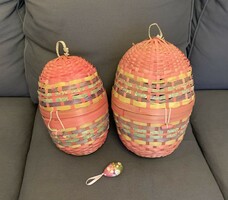 Ritkaság! 2 db egyben óriási fonott húsvéti kinyitható tojás dekoráció dísz doboz