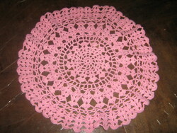 Beautiful baby pink hand crocheted round lace tablecloth