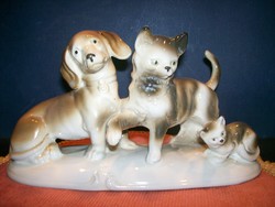 German porcelain dachshund dog cat friendship figurine