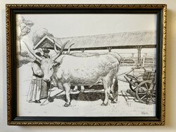 The Hungarian gray - ink drawing - 35x27 cm with frame