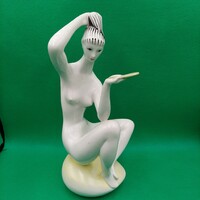 Turkish János Zsolnay nude with mirror porcelain figure