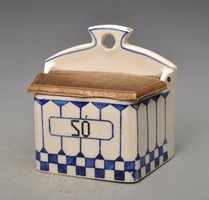 Old art deco salt shaker with wooden lid