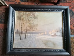 Russian winter landscape signed large size painting