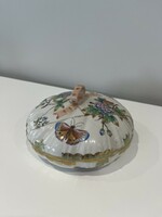 Baroque porcelain bonbonnier holder with Victorian pattern from Herend - with broken lid