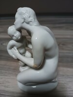 Herend porcelain nude mother with child 14.5 cm, damaged
