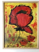 Poppies, signed oil painting.