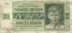 20 korun korona kronen 1944 Cseh Morva Protectorátus 1.