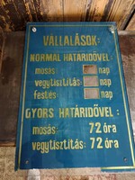 Mosodai tábla, festett üvegtábla, "Vállalások" a szolgáltatással kapcsolatos tábla most LEÁRAZVA!!!